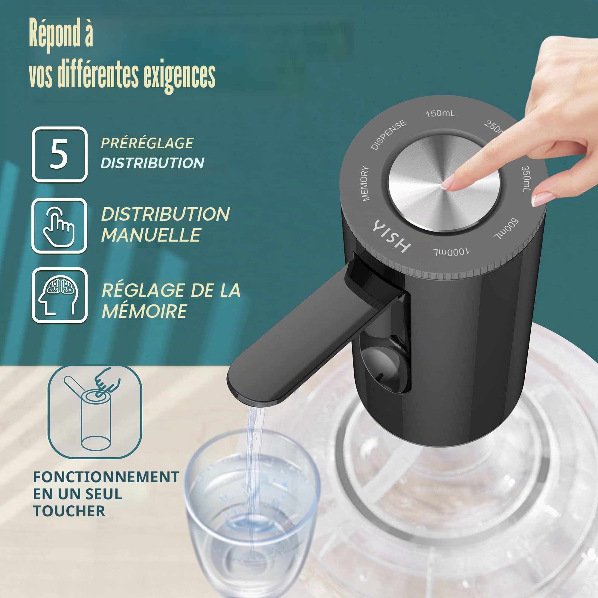 YISH Distributeur d'eau Automatique Pompe à Eau Froide Rechargeable USB 5 Gallons