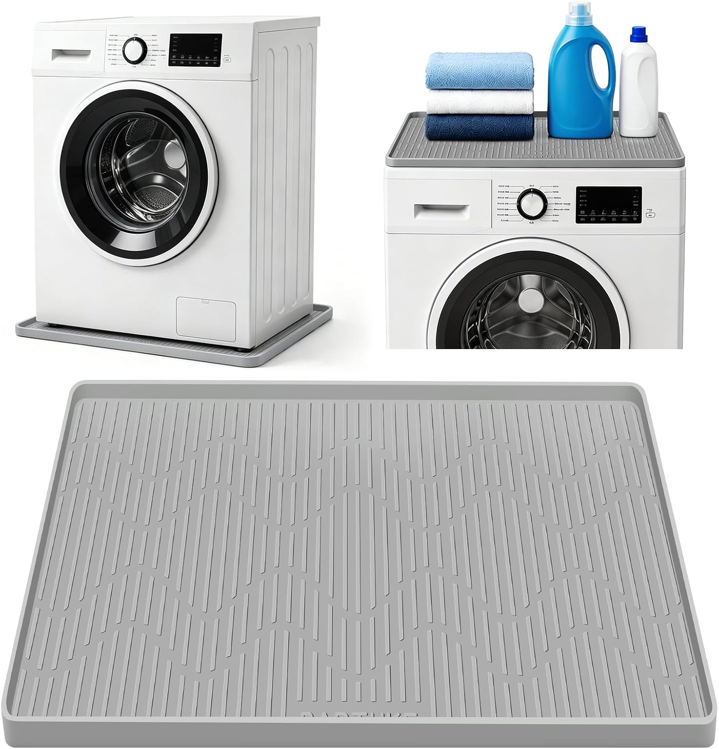 Kalolary 27"x27" Silicone Washing Machine Drain Pan,0.8" Raised Edges, Grey | Non-Slip Waterproof Drip Tray for Washer&Dryer, Anti-Vibration Floor Leak Protector for Under Washer, Dryer, Refrigerator