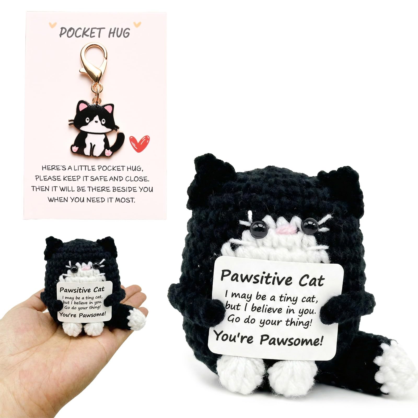 Gatto Positivo Amigurumi Set Portachiavi Regalo di Supporto Emotivo Bambola Intrecciata Fatta a Mano