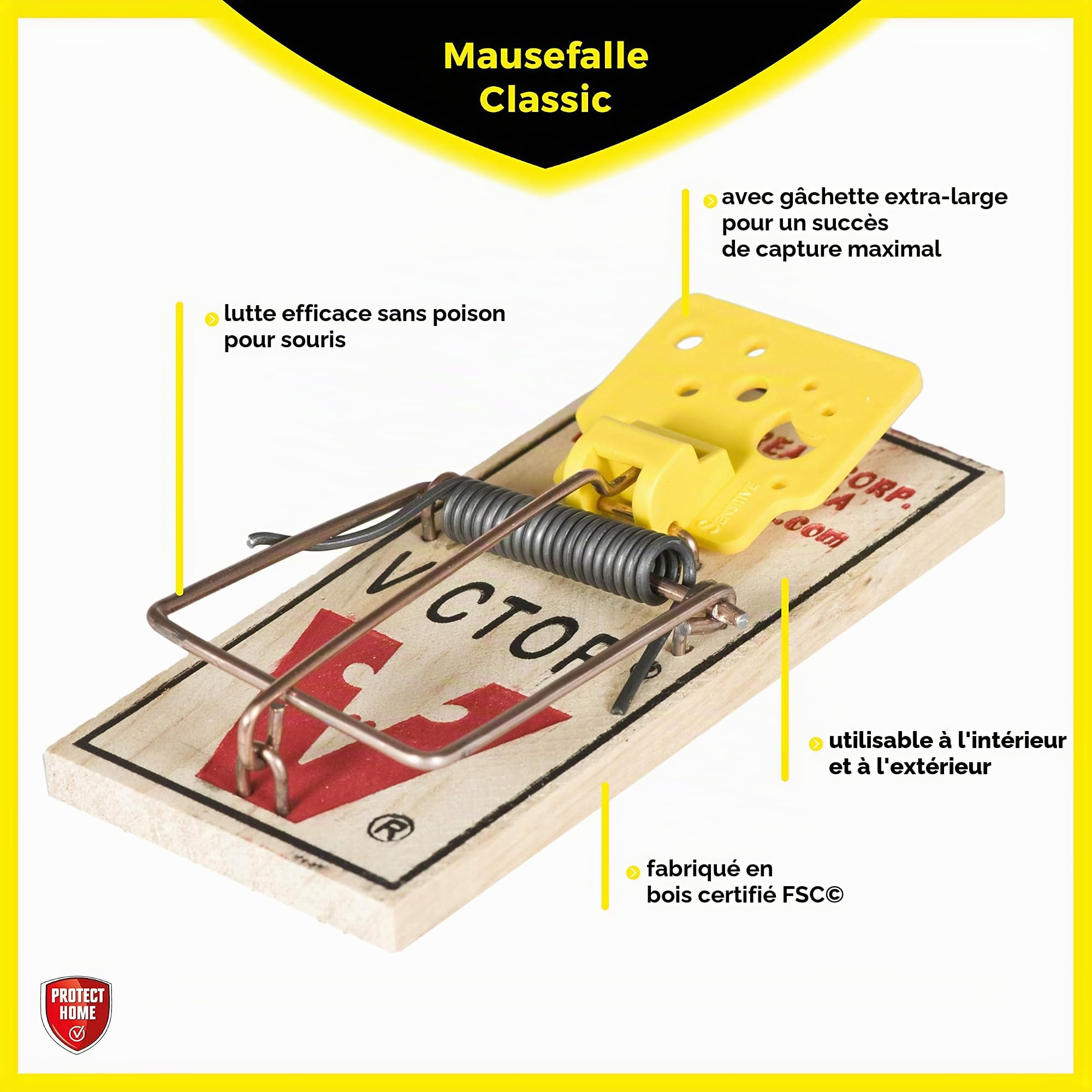 Protect Home Lot de 2 pièges à Souris Classique en Bois avec Grande Force de Frappe