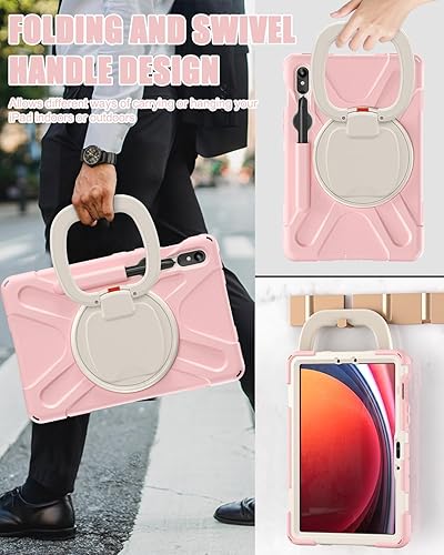 Miniatura 10 de BRAECN Funda resistente para Samsung Galaxy Tab S9 FE de 10.9 pulgadasS9 de 11 pulgadas 2023, funda de silicona con correa de transporte, soporte