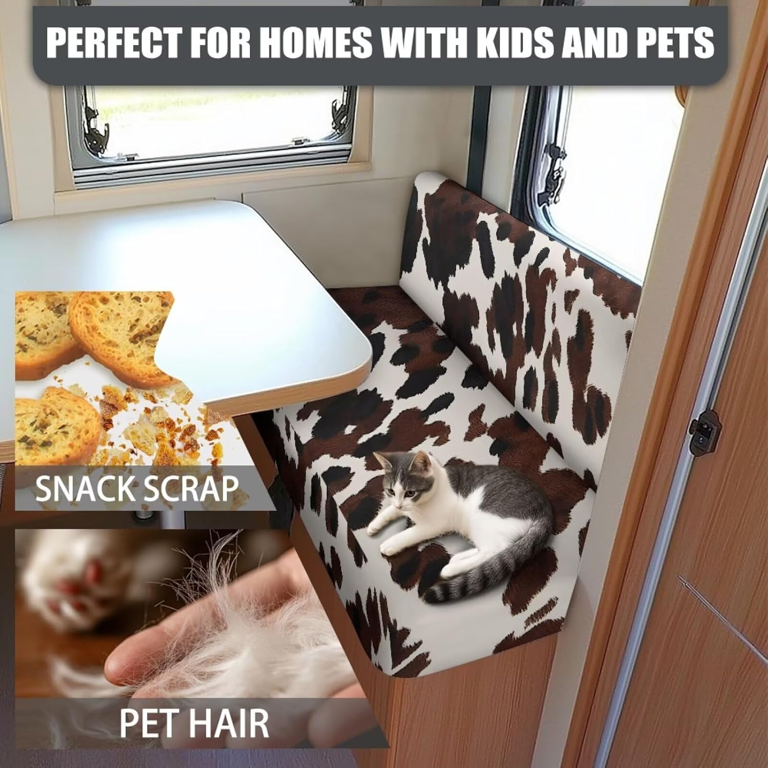 1 Set Cow RV Dinette Cushion Cover,Washable Elastic Cushion Slipcovers Stretchable RV Sofa Cover Loveseat Sofa Furniture Protector for RV Accessories