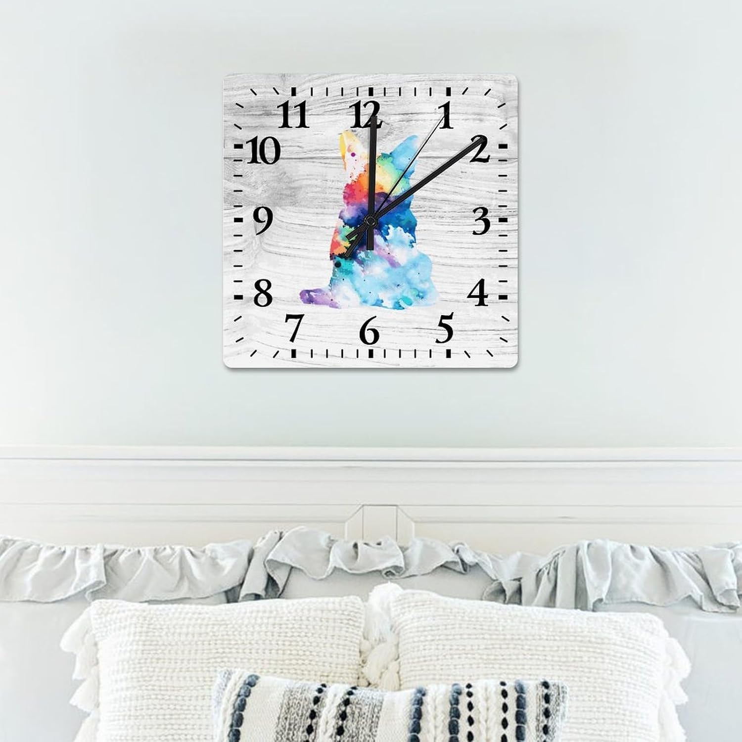 Square Wall Clock Corgi Large Wall Clock Puppy Doggy 15in Square Silent Non-Ticking Unique Wood Clock for Home Office Classroom School Hotels Dog Lover Gift