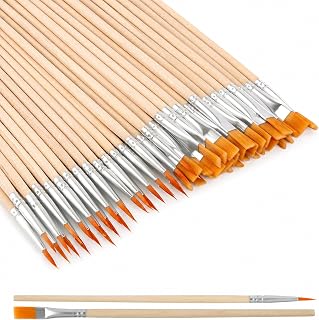 60 Stück Pinsel Set,30 Flache und 30 Runde Kleine Holzpinsel für Kinder