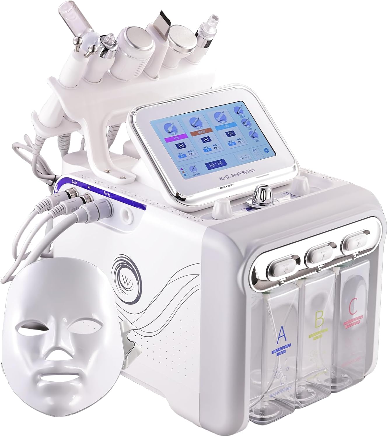 7 in 1 Hydrogen Beauty Machine with Led Facial Mask, Pro Facial Machine for Skin Cleaning Caring, for Home Salon Spa (White)