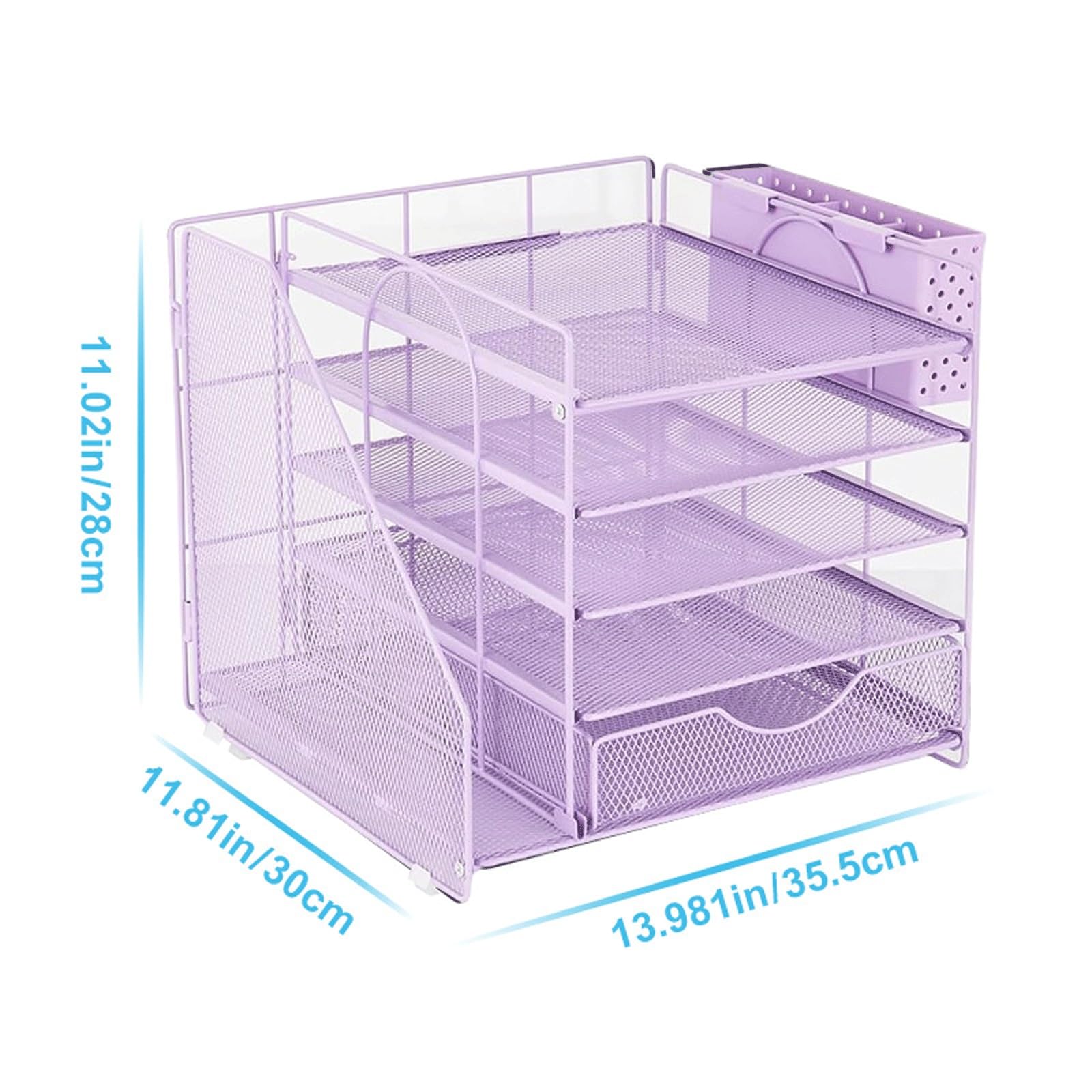 Organizer Scrivania Rete Metal, 5 Comparti Porta Organizzatore Scrivania Cassetto con 2 Portapenne per Casa Ufficio(Purple)