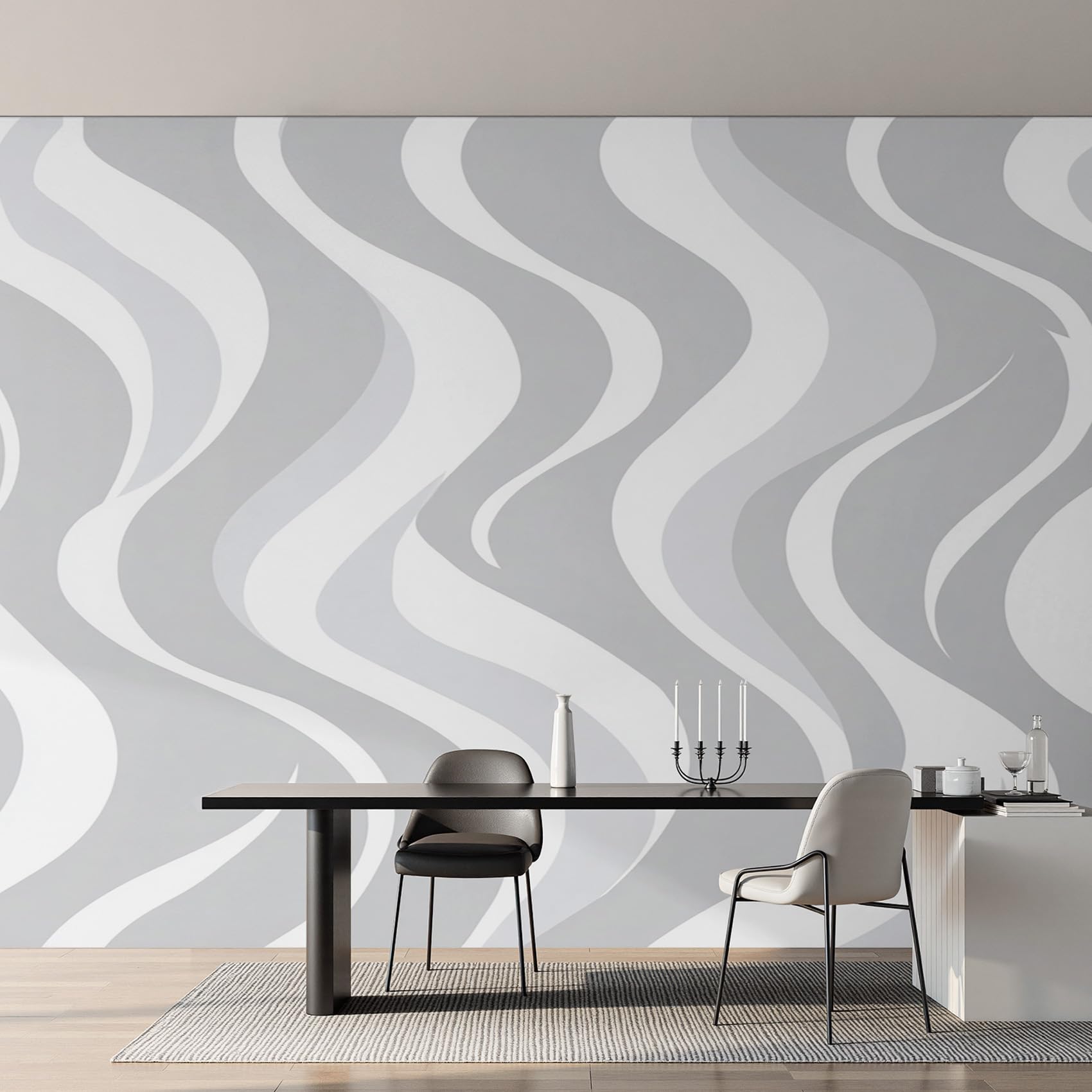 Papier peint rayé moderne et fresque murale intissé salon grise 350x256 cm