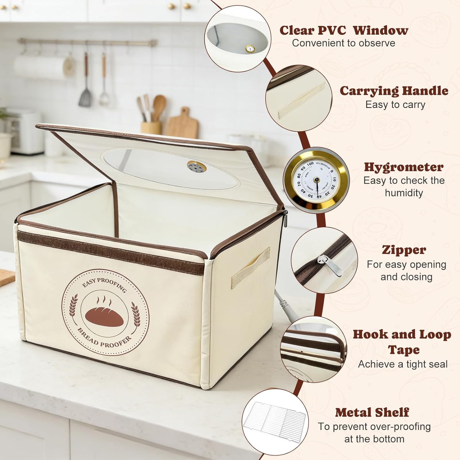 Bread Proofing Box with 68-131℉ Temperature Control & 99H Timer, Foldable Dough Proofer with Metal Rack, Folding Sourdough Proofing Box for Bread Baking, Pizza, Yogurt, Kombucha, Wine