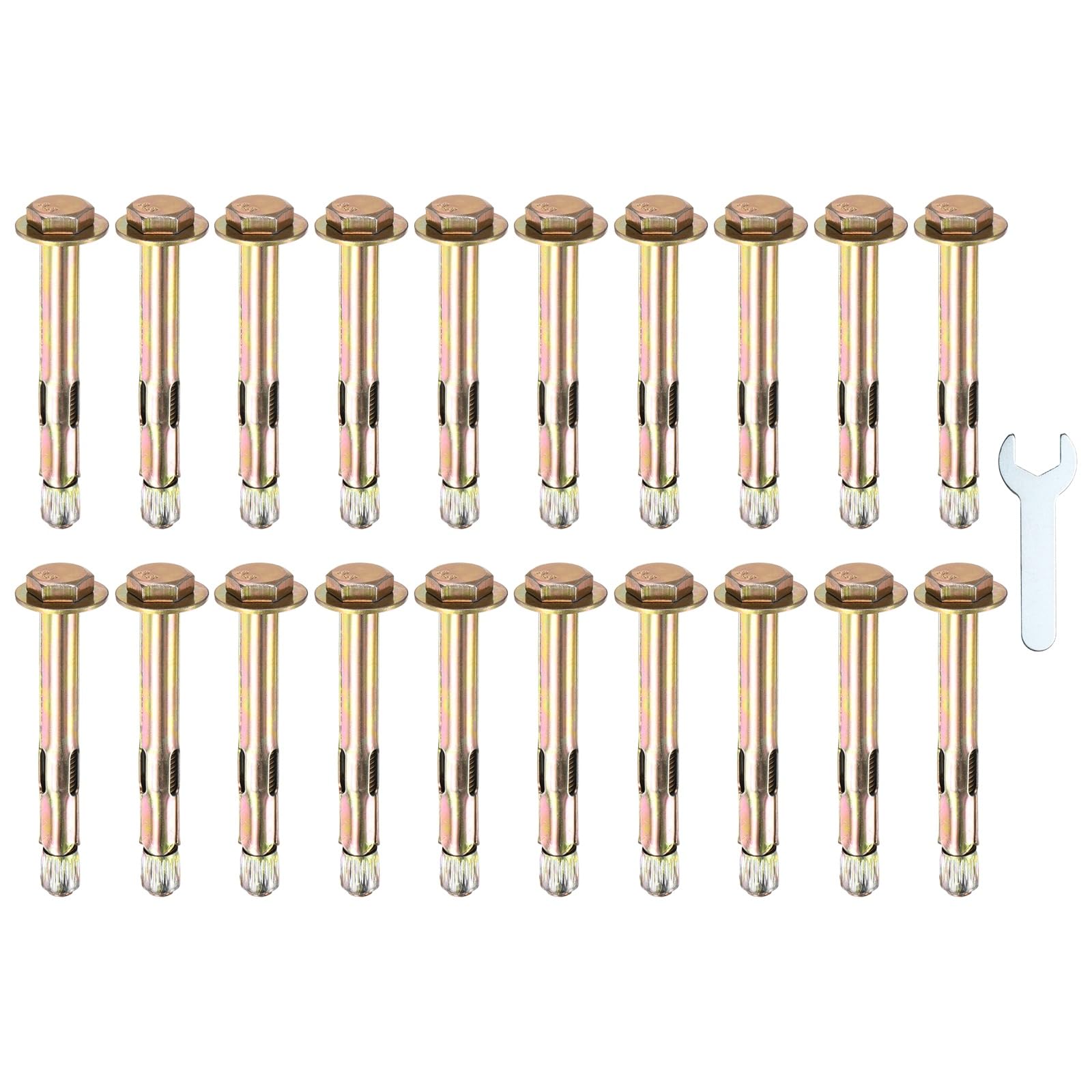 M METERXITY 20-Pack Hex Expansion Bolt, M8x80mm Colored Galvanized Iron-Carbon Steel External Hex Expansion Bolts W/ 14mm Wrench, Anti-Corrosion Metal Bolt for Concrete/Dry Brick/Block Walls