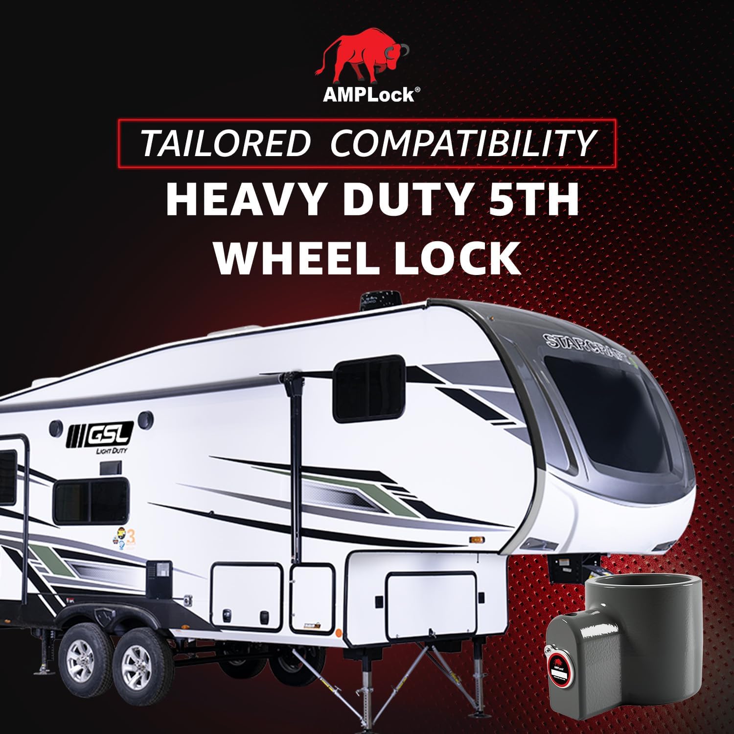 AMPLock - U-PLS 1-Cylinder Strong King Pin Lock for Semi-Trailer and 5th Wheel - Anti Theft Trailer Hitch Lock, Keyed Alike Commercial & Travel RV Hitch Locks with Keys for Enhanced RV Security