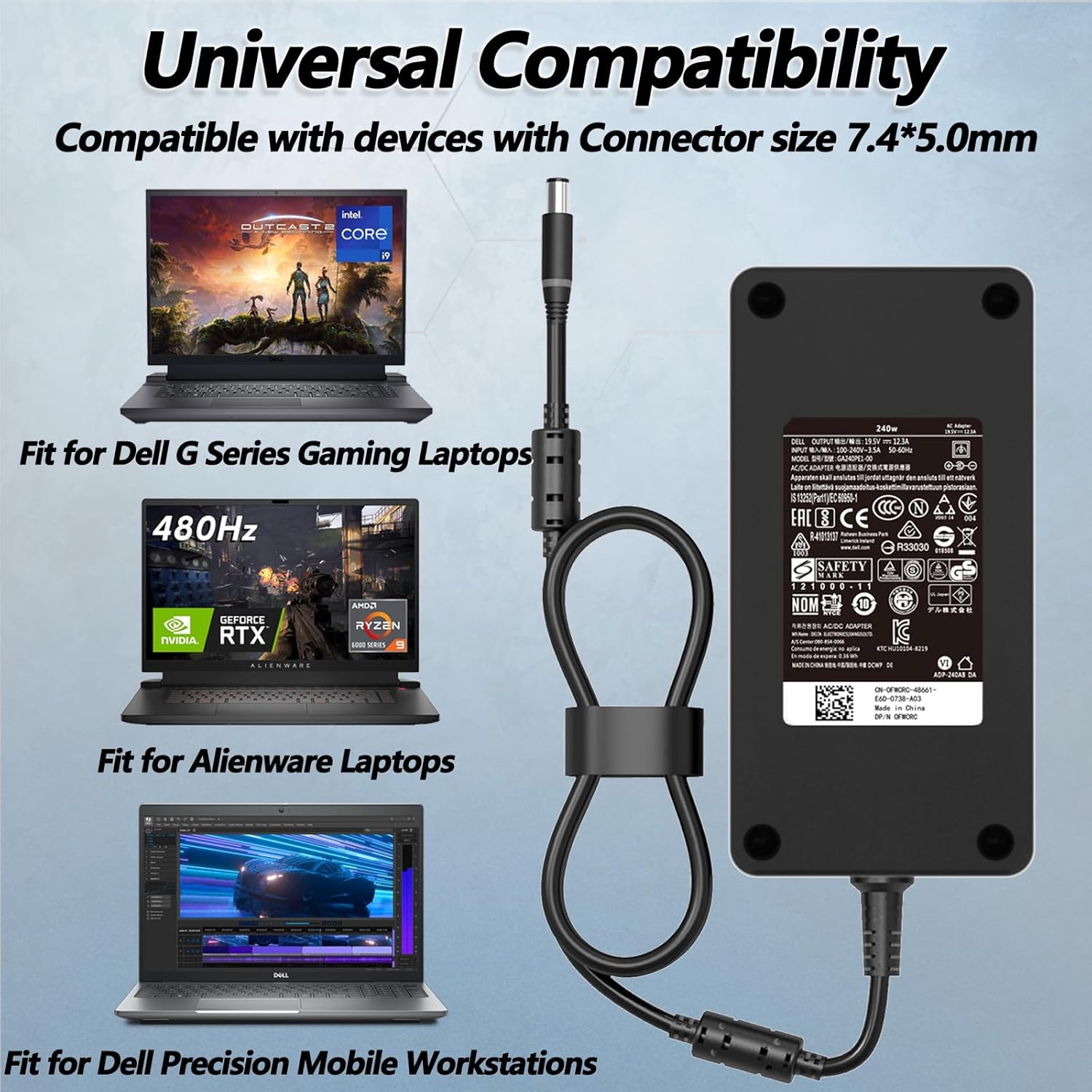 240W Gaming Laptop Charger Fit for Alienware 15 17 M15 M16 M17 M18X X51 R2 R3 R4 R5 R7 G3 G5 G7 15 5530 5535 5520 Fit for Precision M6800 M6700 M6400 J211H AC Adapter Power Supply