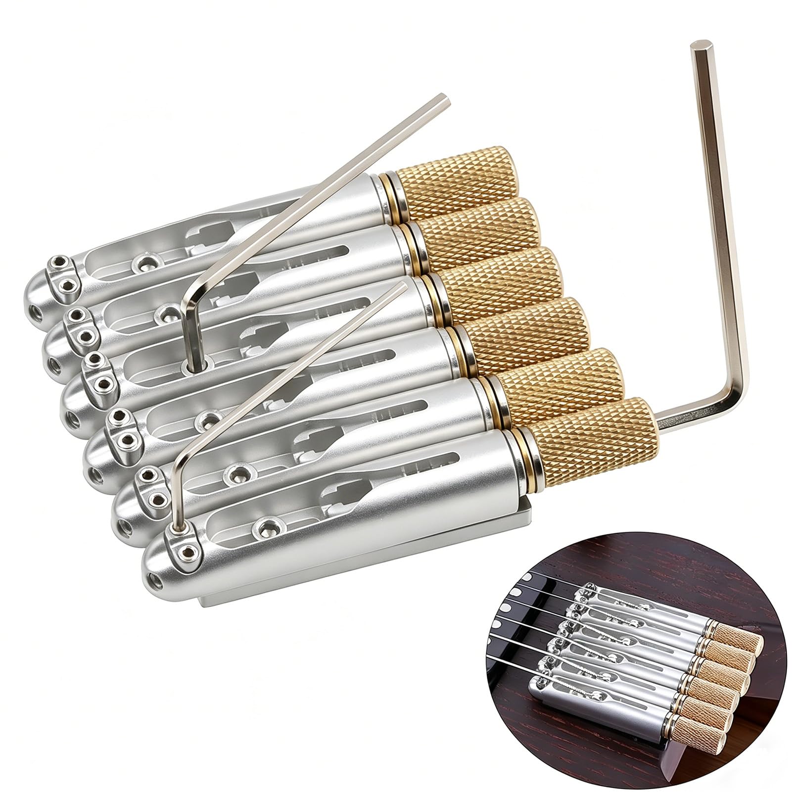 Generic Puente de Guitarra sin Cabeza, 6 Cuerdas, Espaciado de Cuerdas de 10,5 Mm, Reemplazo de Hardware de Afinación de Puente Rígido para Guitarra Eléctrica (SILVER)