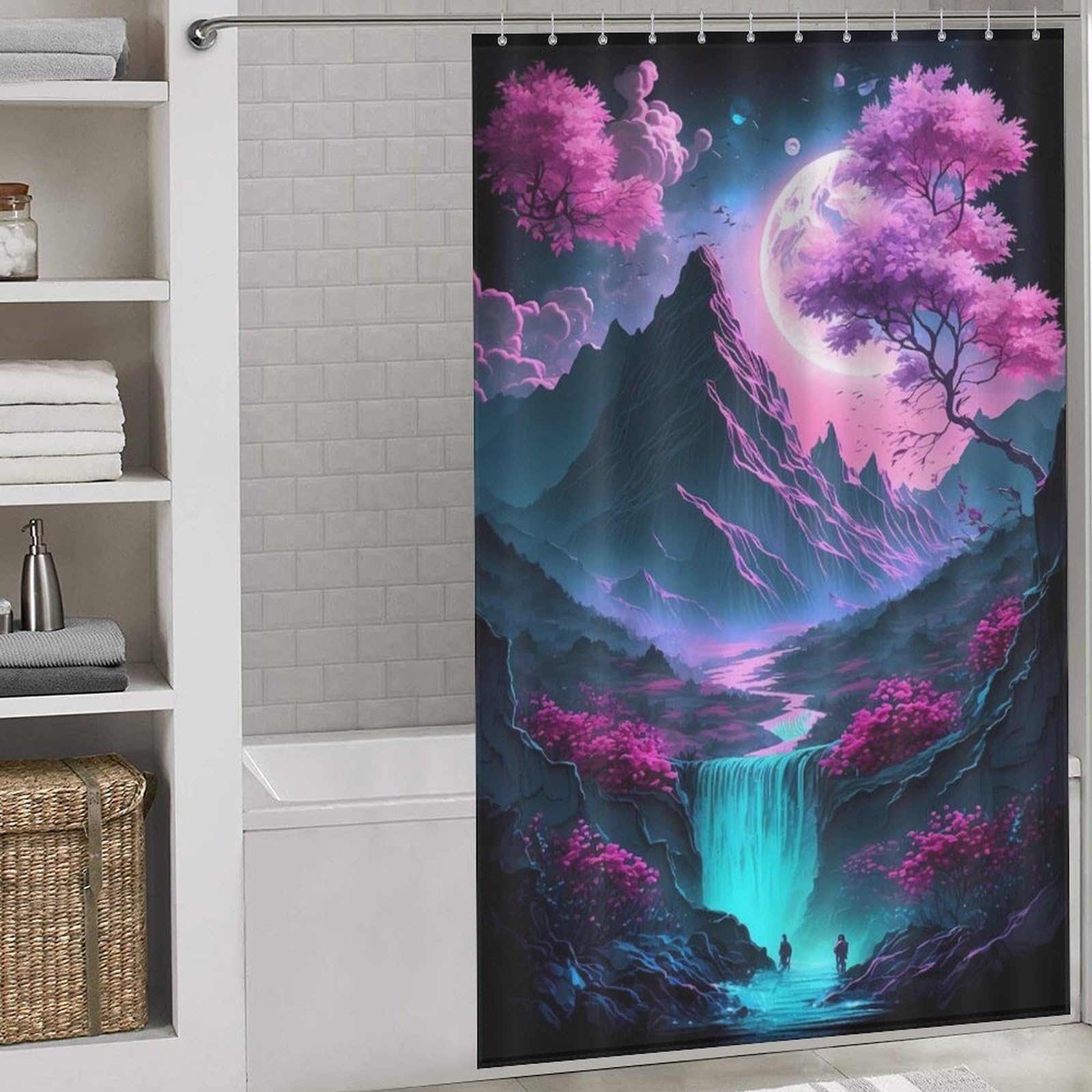 Rideau de douche japonais en polyester lavable pour créer une ambiance zen dans votre salle de bain