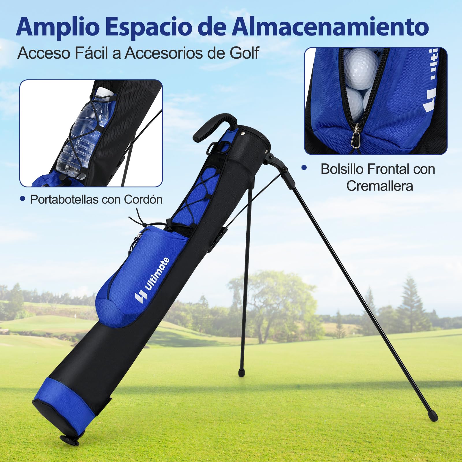 COSTWAY Bolsa de Golf Ligera con Soporte y Correa, para el Campo de Práctica, Par 3 y Campos Ejecutivos, Bolsa de Golf de Domingo, Soporte para Botella Unisex