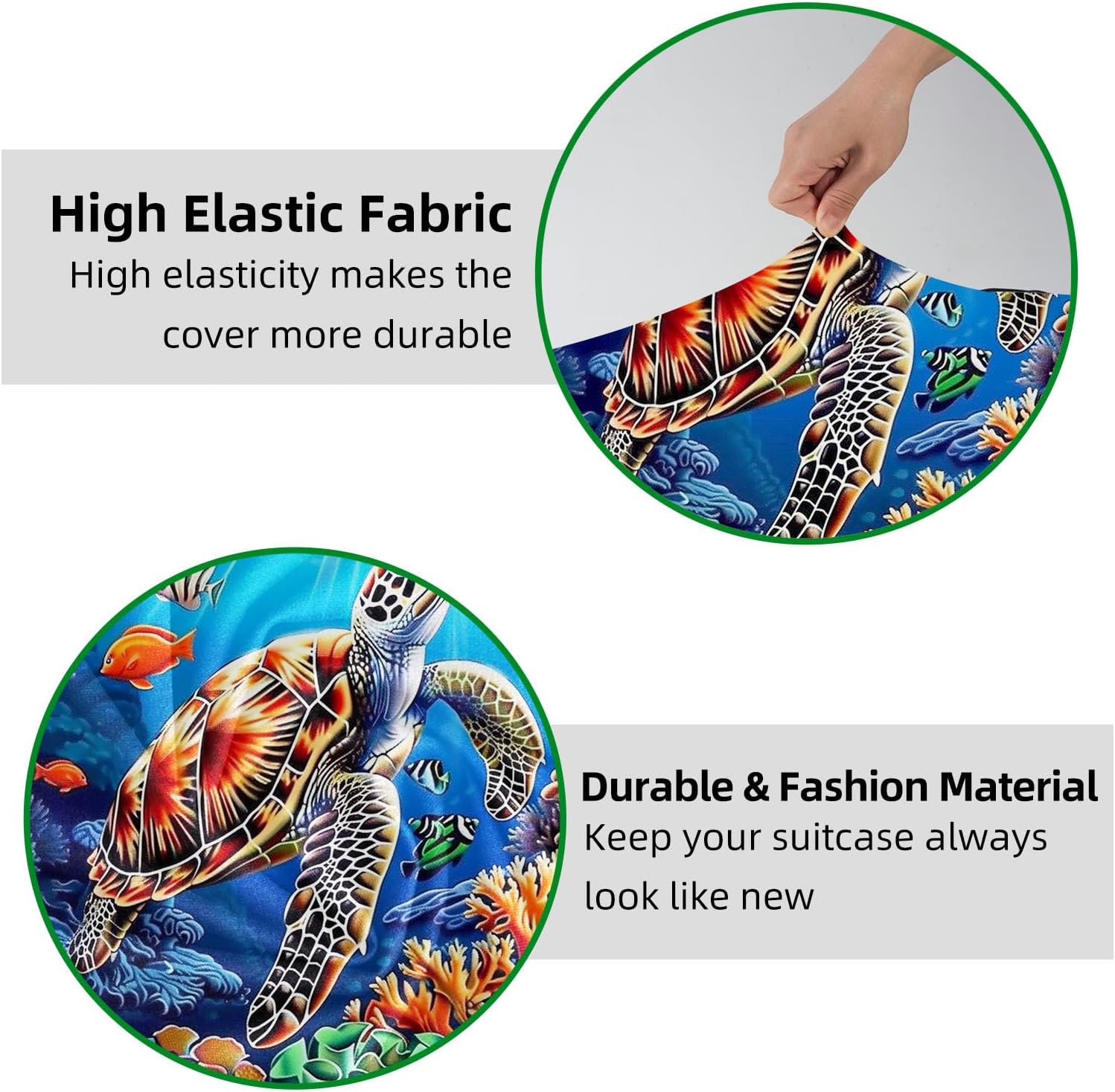 Elastic Suitcase Covers for Luggage, Sea Turtle Swimming Washable Waterproof Dustproof Luggage Cover with Adjustable Straps & Cute Baggage Tag (L, Fits 26/27/ 28 Inches)