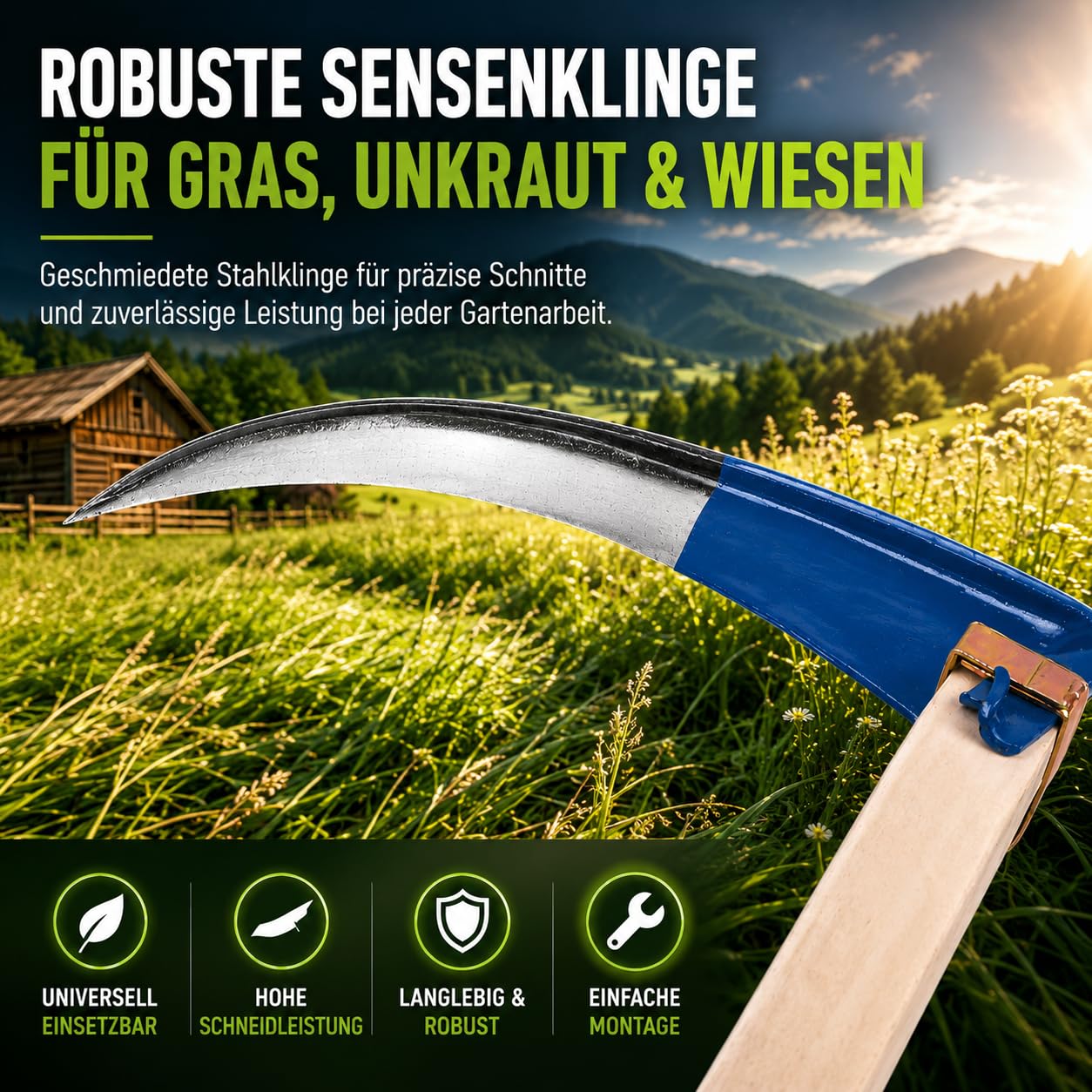 Sense ohne Stil Sägezahngras Wildwuchssense 50/60/70/80/90 cm, Sensensichel für Mähen von Gras Getreide, Unkraut, Handsense, Gartensense Waldsense Unkraut, Sense für Garten (50 cm)
