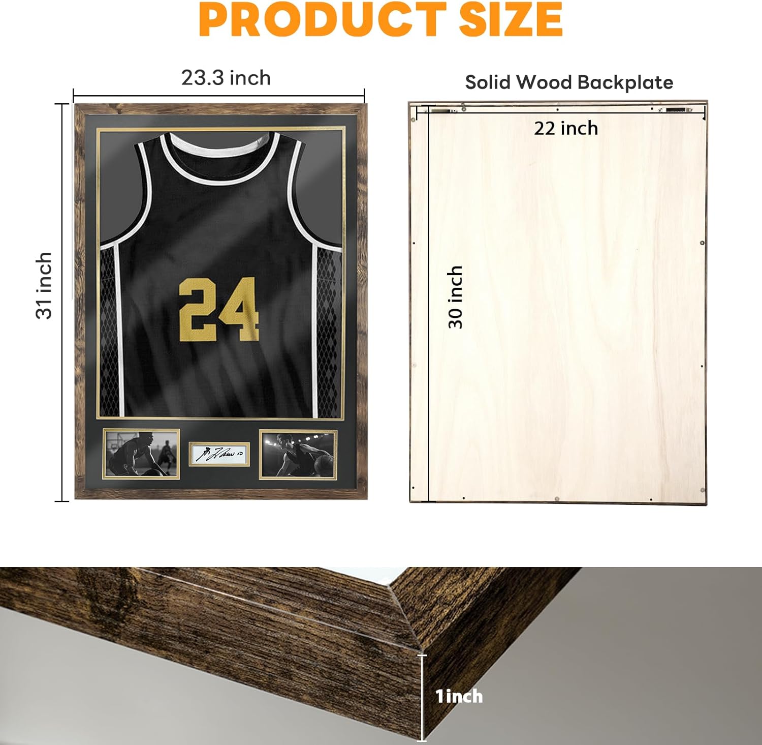 ASmileIndeep Jersey Frame Display Case, Large Shadow Box with 98% UV Protection Acrylic, Two Photo Frame One Signature Jersey Frame for Baseball Basketball Hockey Uniform, Vintage