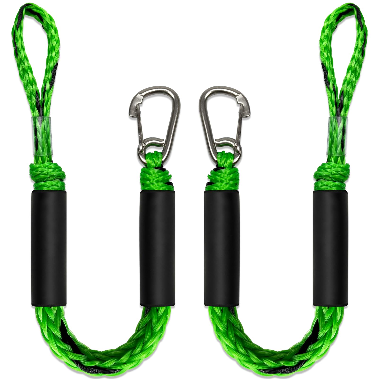 2FT Bungee Dock Line Boat Accessories 2pcs Fender Lines with 316 Stainless Clip for Boat Bumper/Boat Fender for Mooring for Jet Ski, Seadoo, Yamaha (Green&Black, 2Feet)