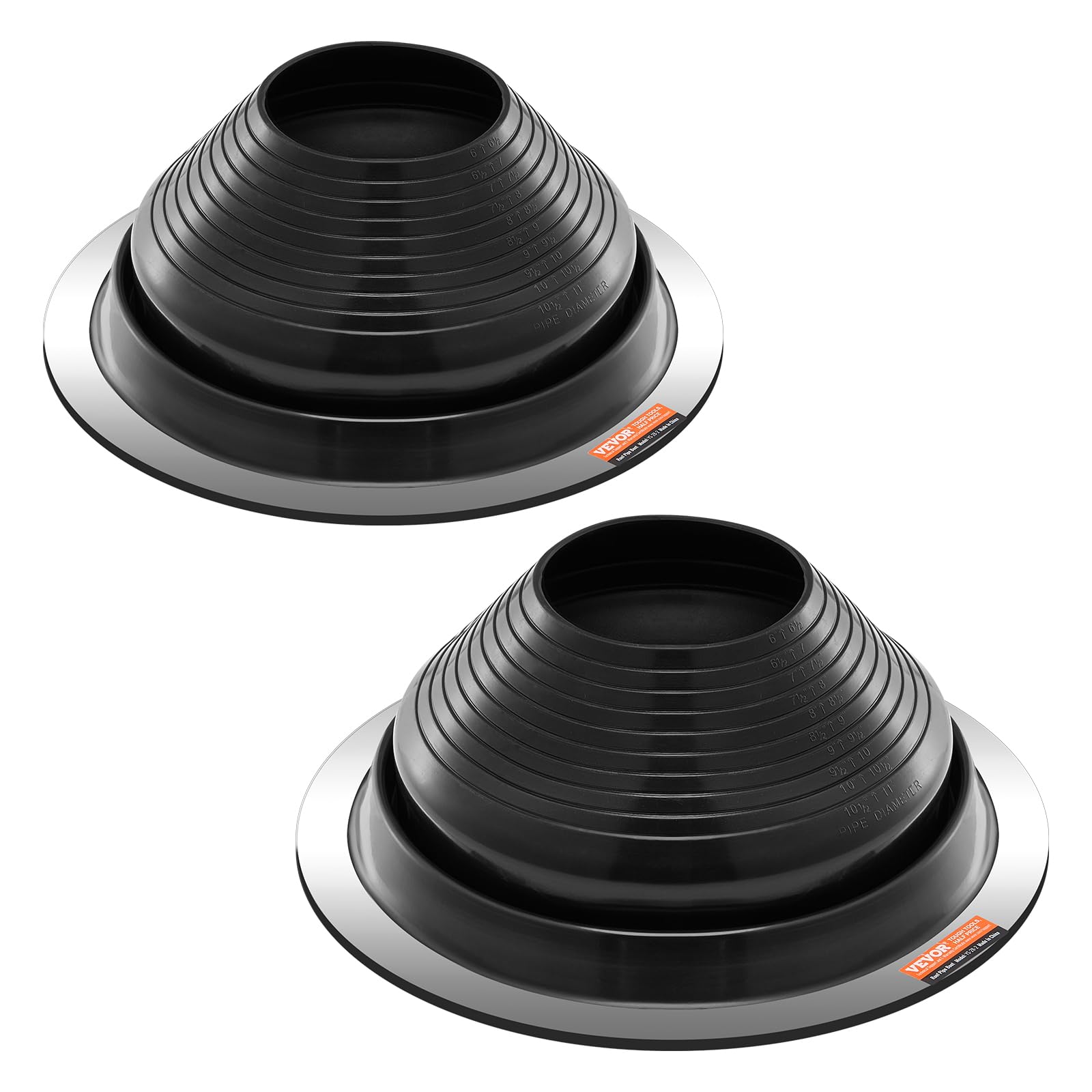 VEVOR Solin de Toit pour Tuyaux 150-280 mm Étanchéité Toiture Flexible EDPM, Lot de 2, Base Ronde en Métal, Haute Température -55℃-100℃, pour Cheminée, Poêle à Bois, Tuyaux d'Aération Extérieur, Noir