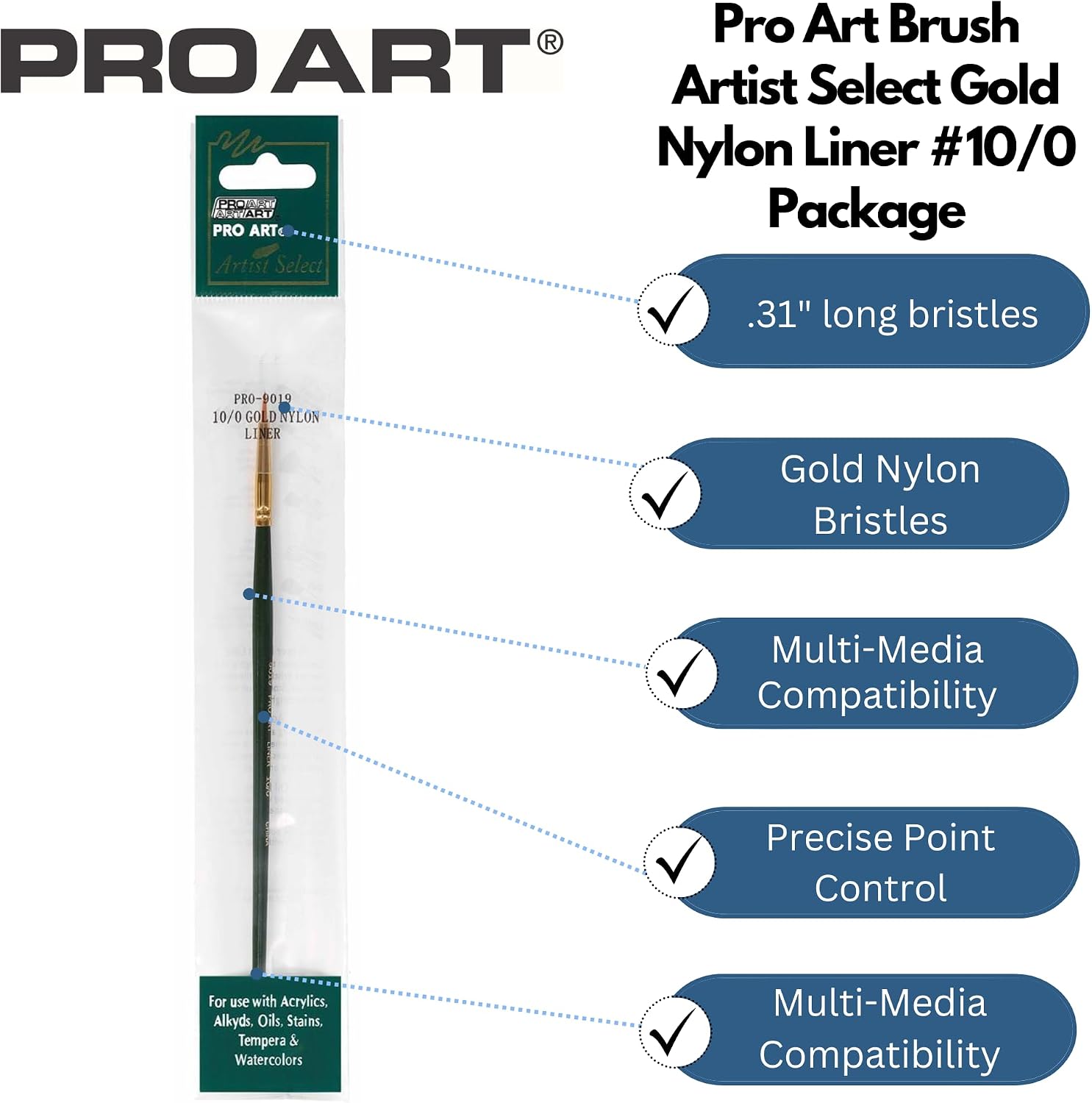 Pro Art Brush Gold Nylon Liner #10/0, Paint Brushes, Acrylic Paint Brush Set, Brushes Acrylic Painting, Small Brushes, Paintbrush, Brushes