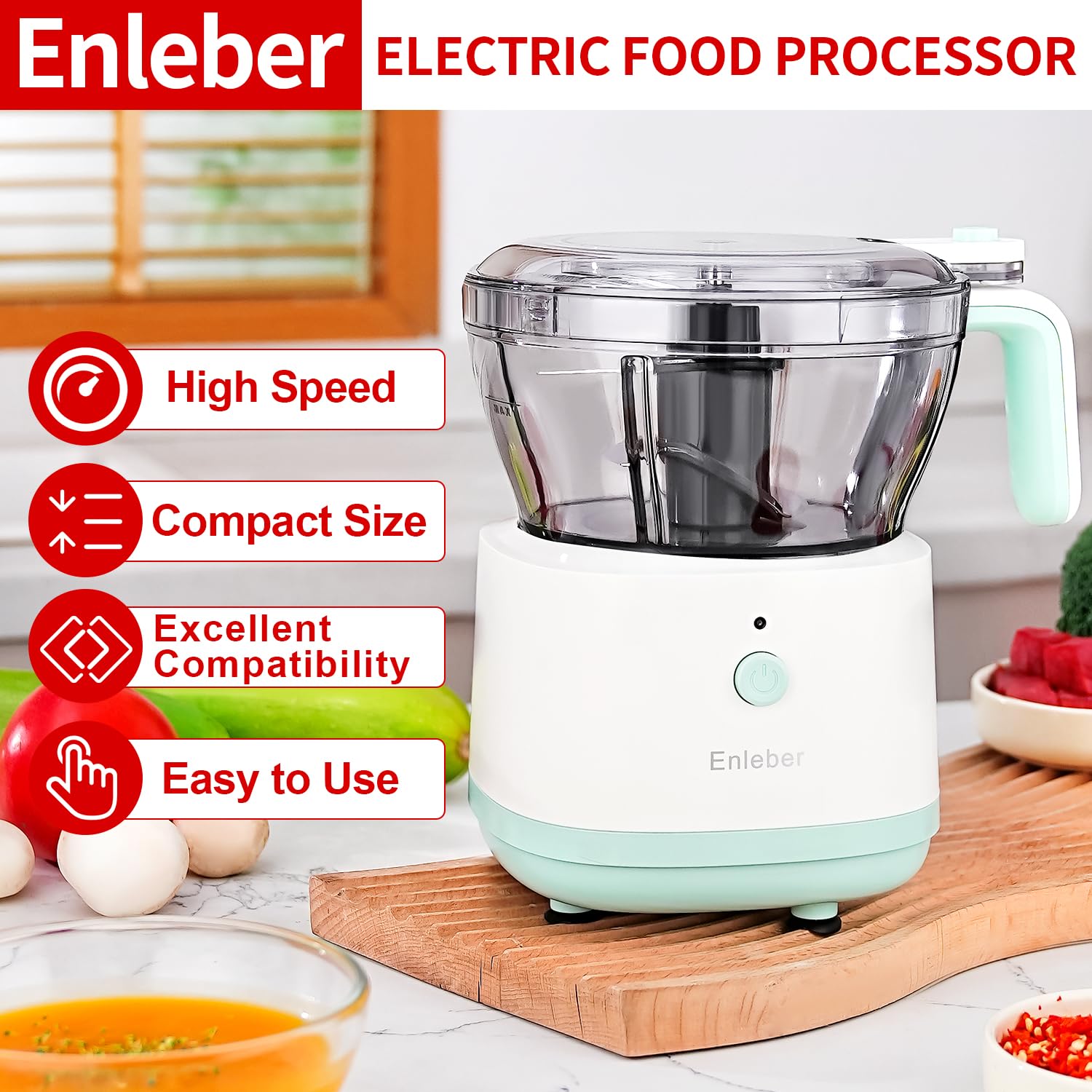Procesador eléctrico de alimentos con 4.5 tazas (33.8 fl oz) picadora de verduras y picadora de carne, sin BPA, hoja de acero inoxidable para picar, rebanar, picar, moler y puré, para alimentos de 6