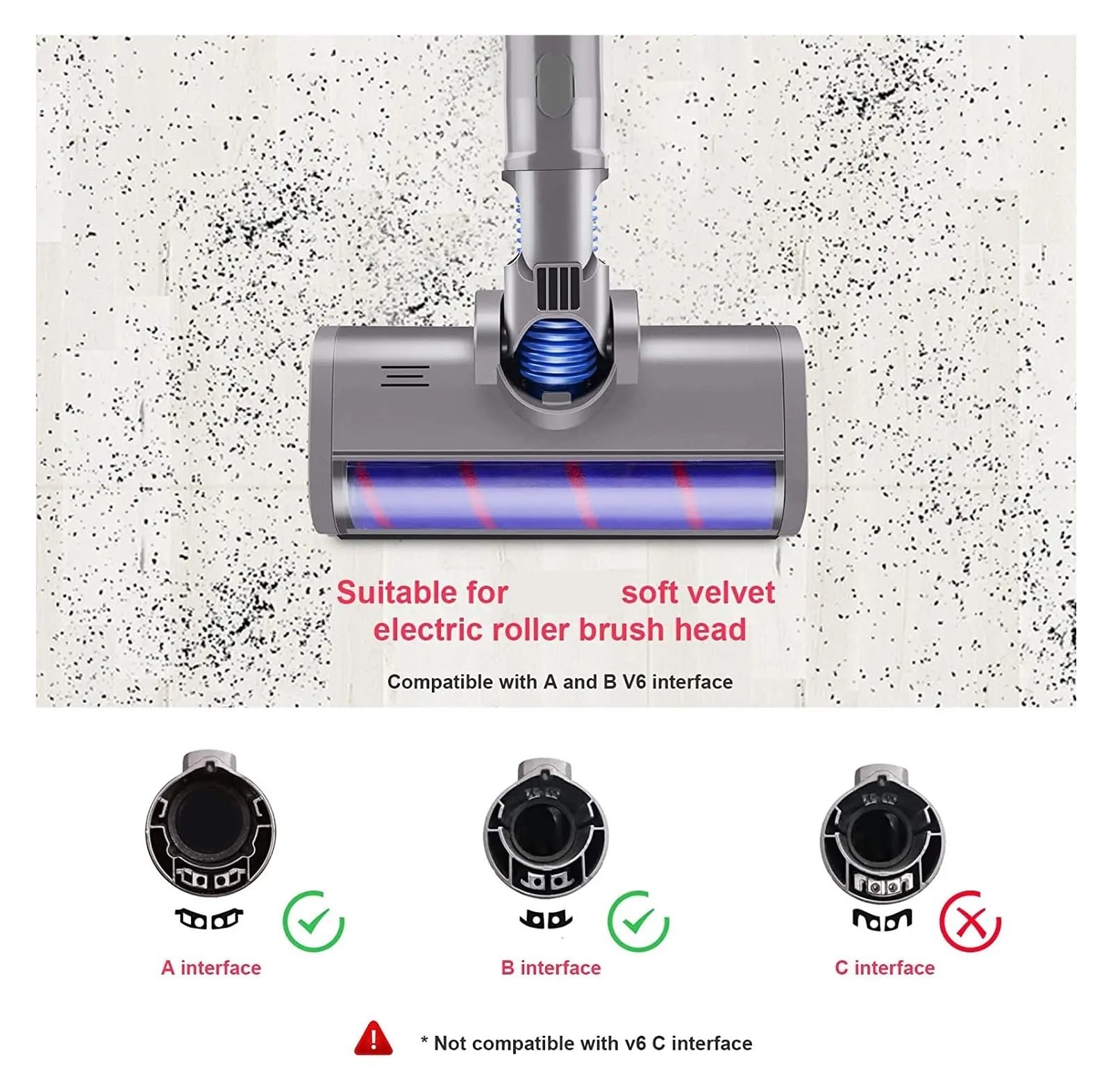 Genérico Herramienta de Cabezal Cepillo Suelo motorizado, Compatible con V6 DC58 DC59 DC61 DC62, Accesorios Rodillo barredor Suave for aspiradora(V6)