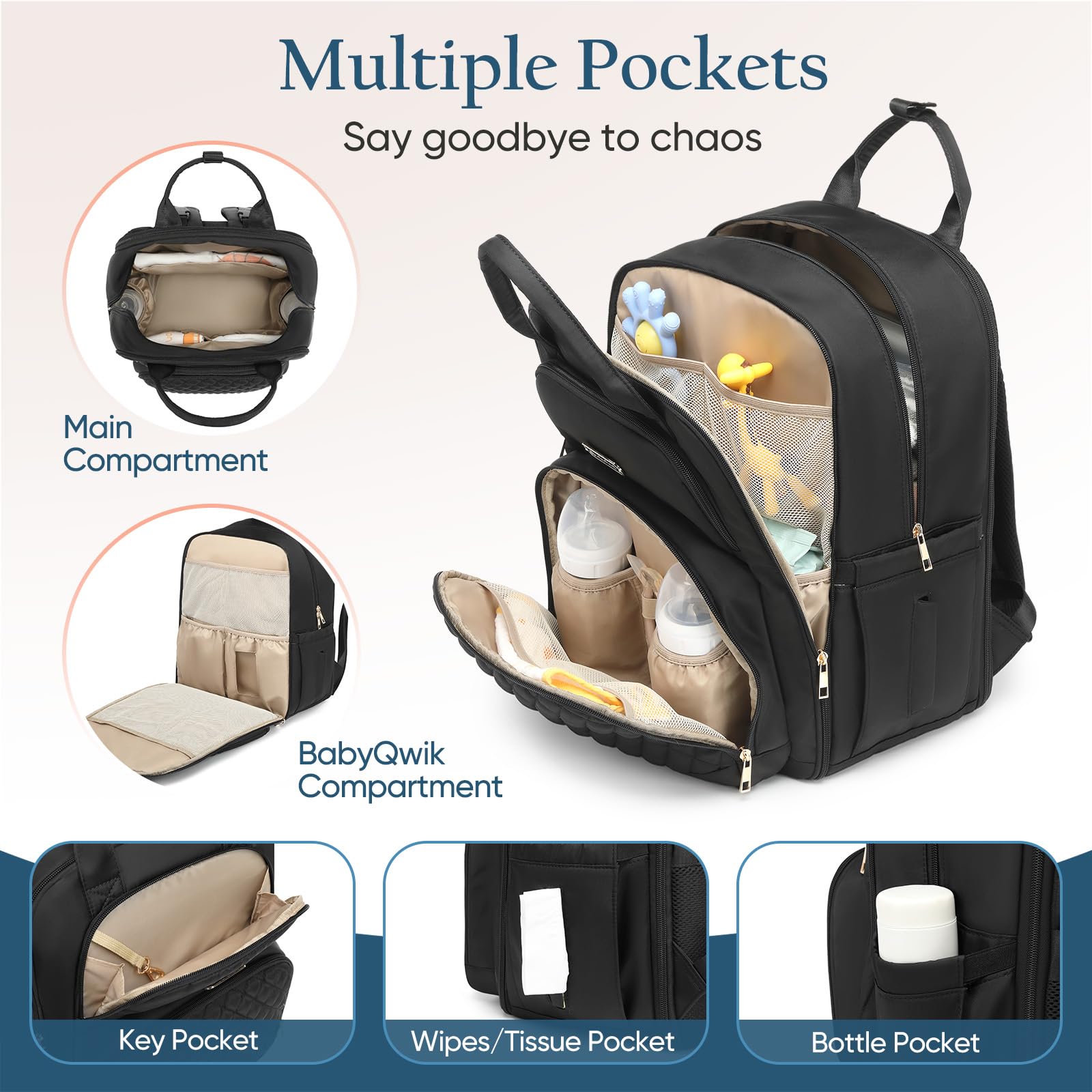 Qualyphant Mochila para pañales, expandible, 35 L, extra grande, para 2 niños gemelos, mochilas cambiadoras acolchadas para bebés