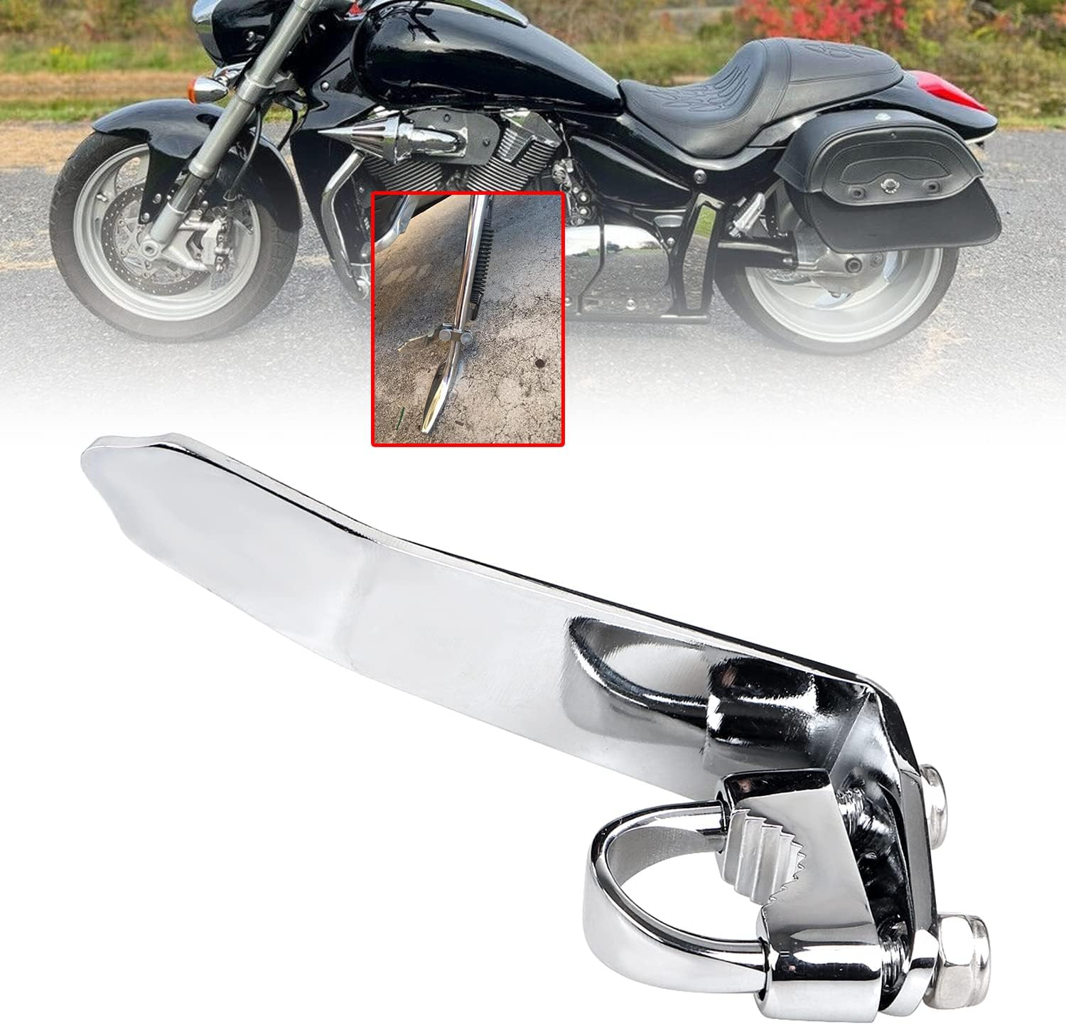 Chrome Universal Motorcycle Kickstand Extension Arm Kit for Honda VTX1300C/S VT1300 Fury Y-amaha V-Star XVS650 K-awasaki VN 1500 Suzuki (With Clamp)