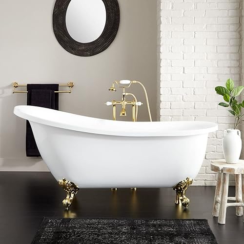 Signature Hardware 480111 Ultra - Bañera de acrílico de 67 pulgadas con desbordamiento integrado, borde enrollado y pies imperiales, menos montaje