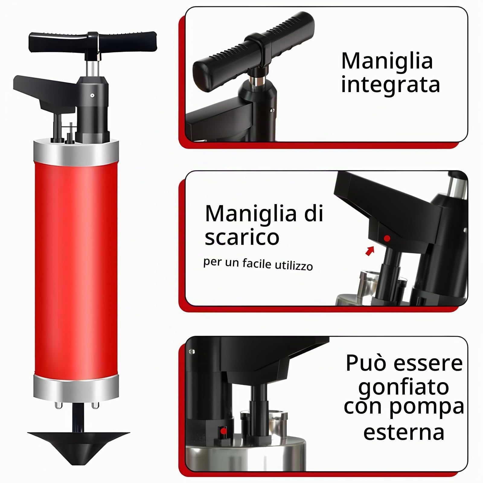 Sturalavandini a Pressione con 4 Ventose, Pompa Stura Scarichi a Pressione con Barometro, Sturalavandino ad Aria Compressa, Stura WC, per Cucina Bagno Lavandino