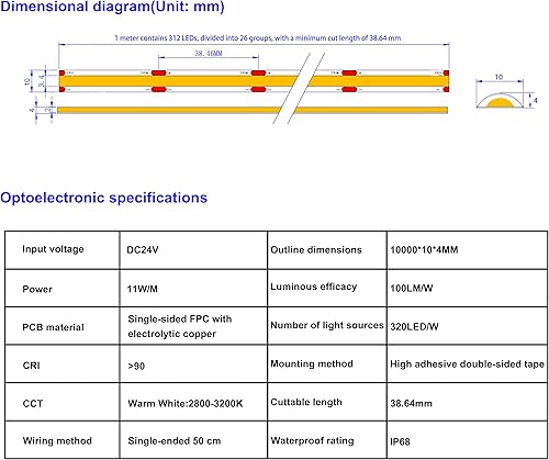 Miniatura 2 de Tira de luces LED para exteriores, 2700 K blanco cálido, tiras LED IP67 de 24 V, 32.8 pies32.8 ft, tira de luz LED impermeable CRI90+ para baño,