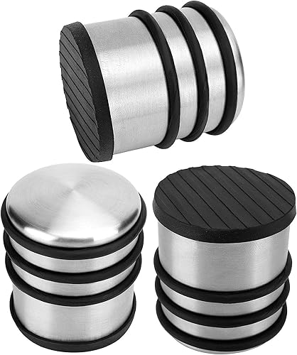 ZOENHOU 3 topes de puerta resistentes, 2.38 libras, sin taladro, topes de puerta redondos de acero inoxidable de alta calidad con bandas de silicona
