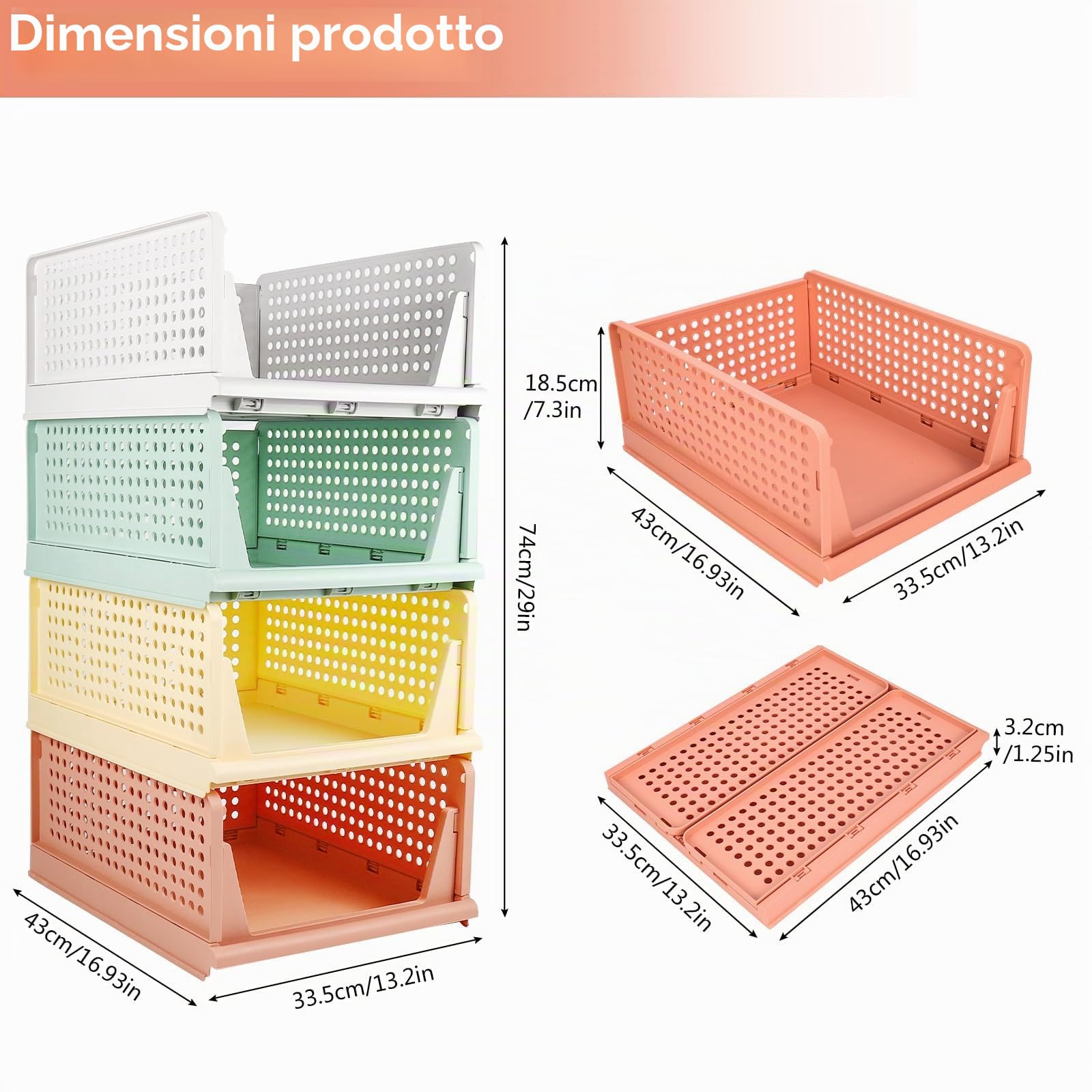Diealles Shine Organizer Armadio Cassetti, 8PCS Impilabili Pieghevoli per Guardaroba, Plastica Cassettiera per Armadio per Casa, Camera Da Letto, Cucina(Colore)