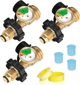 100 lb Propane Tank Adapter, Propane Gauge for 100 lb Propane Tank, Universal Fit Pol to Qcc1 Propane Tank Adapter Converts Pol to Qcc1 / Type 1 - Old to New Connection Type, Solid Brass 3PC