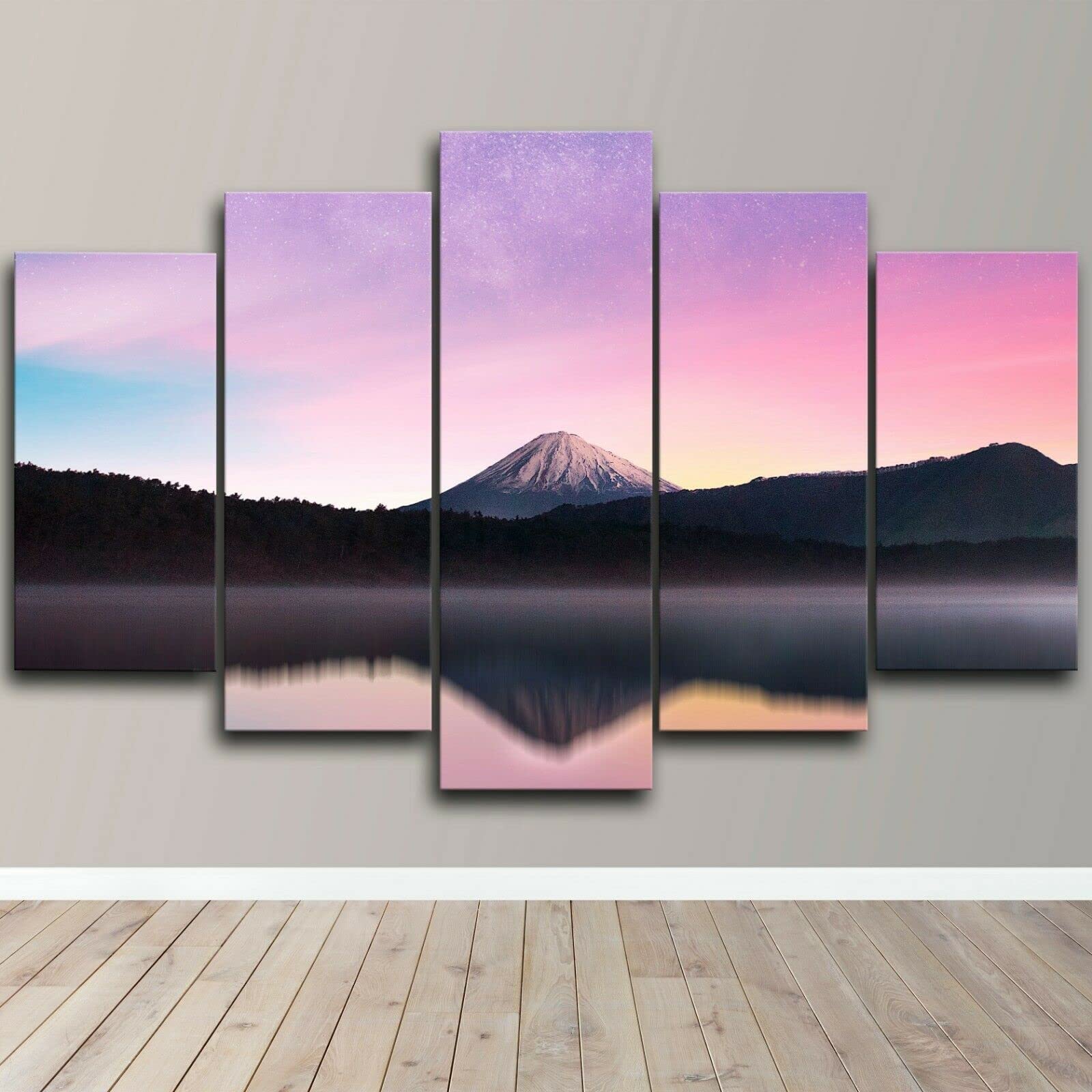 5 Piece Wall Art Mount Volcano Landscape Decor Painting Wall Decoration for Living Room Picture Multi Panel Canvas Artwork Modern Giclee Framed Gallery-Wrapped Ready to Hang