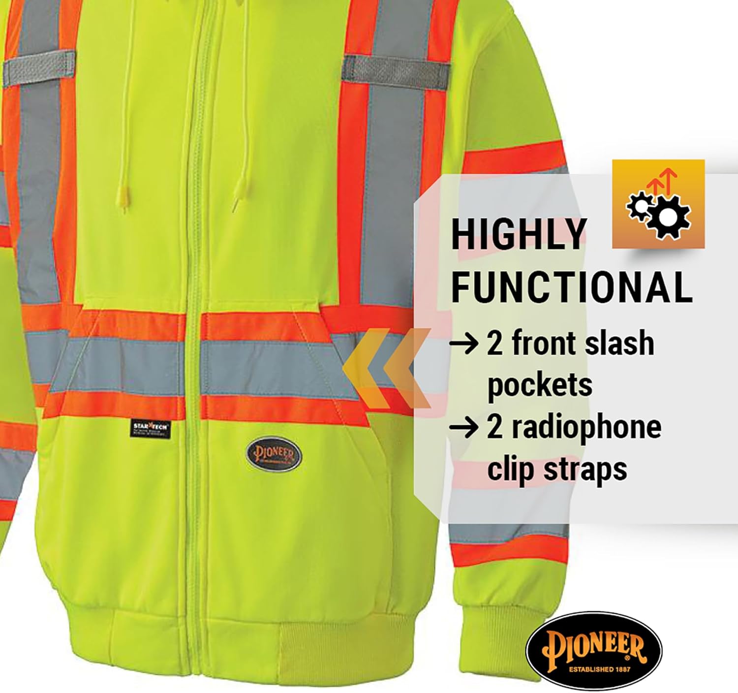 Pioneer High Visibility, Ultra Reflective, Zip-Style Micro Fleece Hoodie