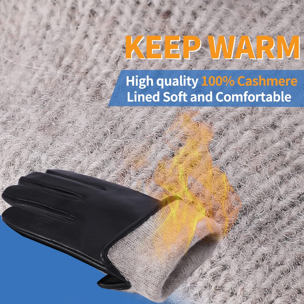 MGGMOKAY Guanti invernali in pelle per donna Guanti da guida in pelle di pecora con touch screen foderati in cashmere caldo
