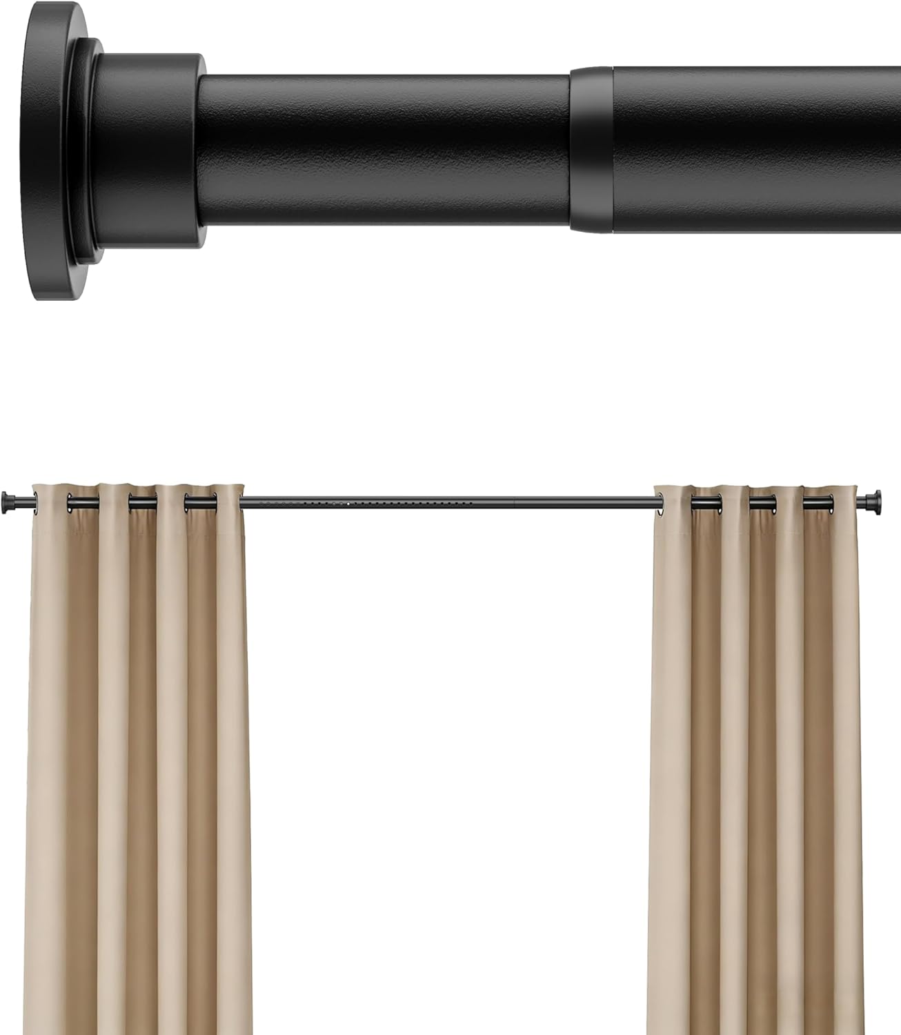Tension Curtain Rod by EZFurni, 42 to 123 Inch, Heavy Duty Tension Rod for Windows, Anti-Slip Black Curtain Rod Spring Tension, Adjustable Spring Loaded Curtain Rods No Drilling, Easy Install