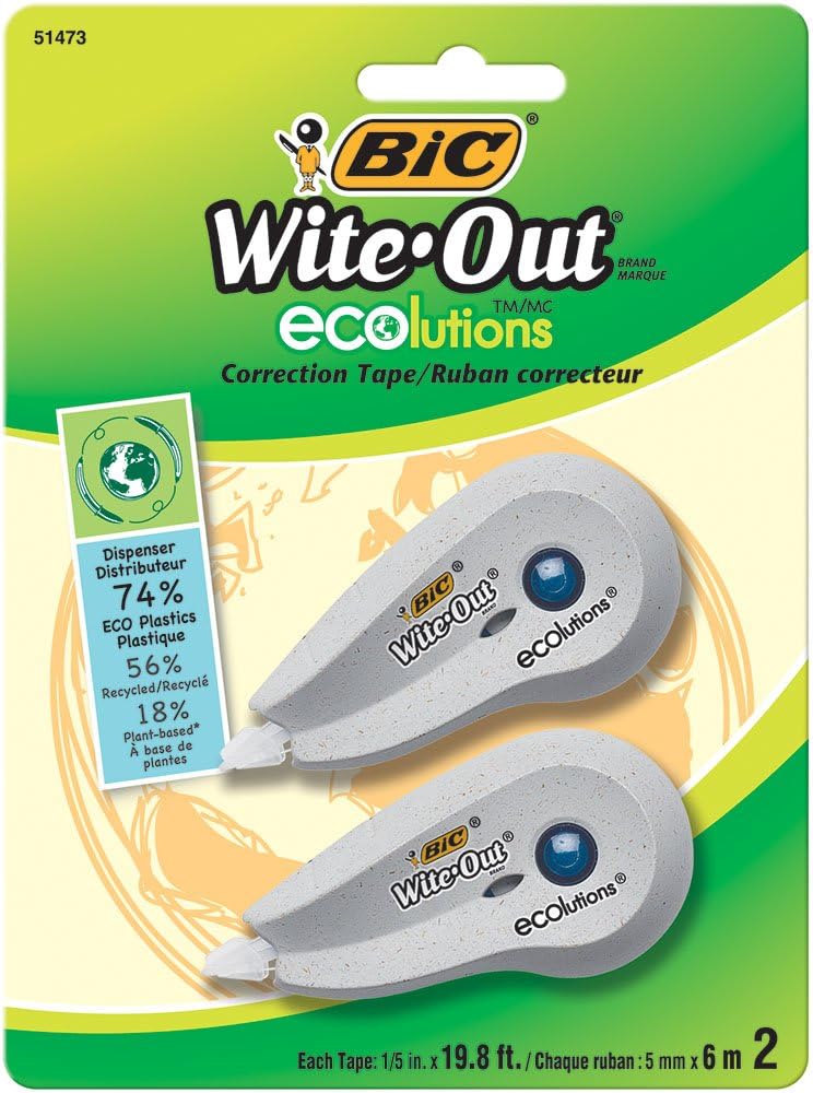 BICWite-Out Brand ECOlutions Mini Correction Tape, White, 2-Count