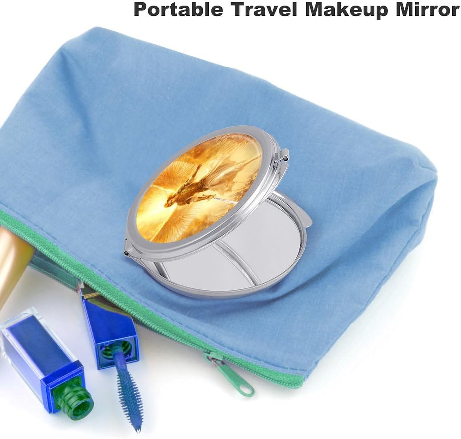 God an-gels Holding Swords Compact Makeup Mirror Mini Foldable Cosmetic Mirror Portable Travel Mirror for Purse Pocket
