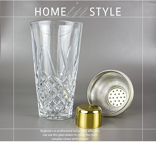 Miniatura 4 de Gbuxska Coctelera de cristal, 14.5 onzas, coctelera para bares, whisky, cócteles, color dorado