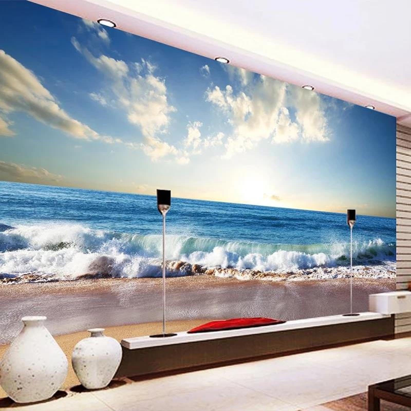 Papier peint vagues et éclaboussures mer pour décoration chambre