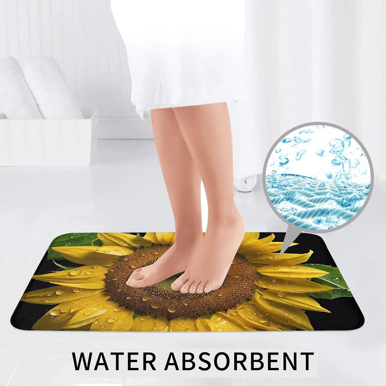 Orange Sunflower Wallpaper Print 3pc Bathroom Rug Set, Soft Flannel, Non-Slip, Absorbent Bath Mat, Contour & Lid Cover, Hand Wash
