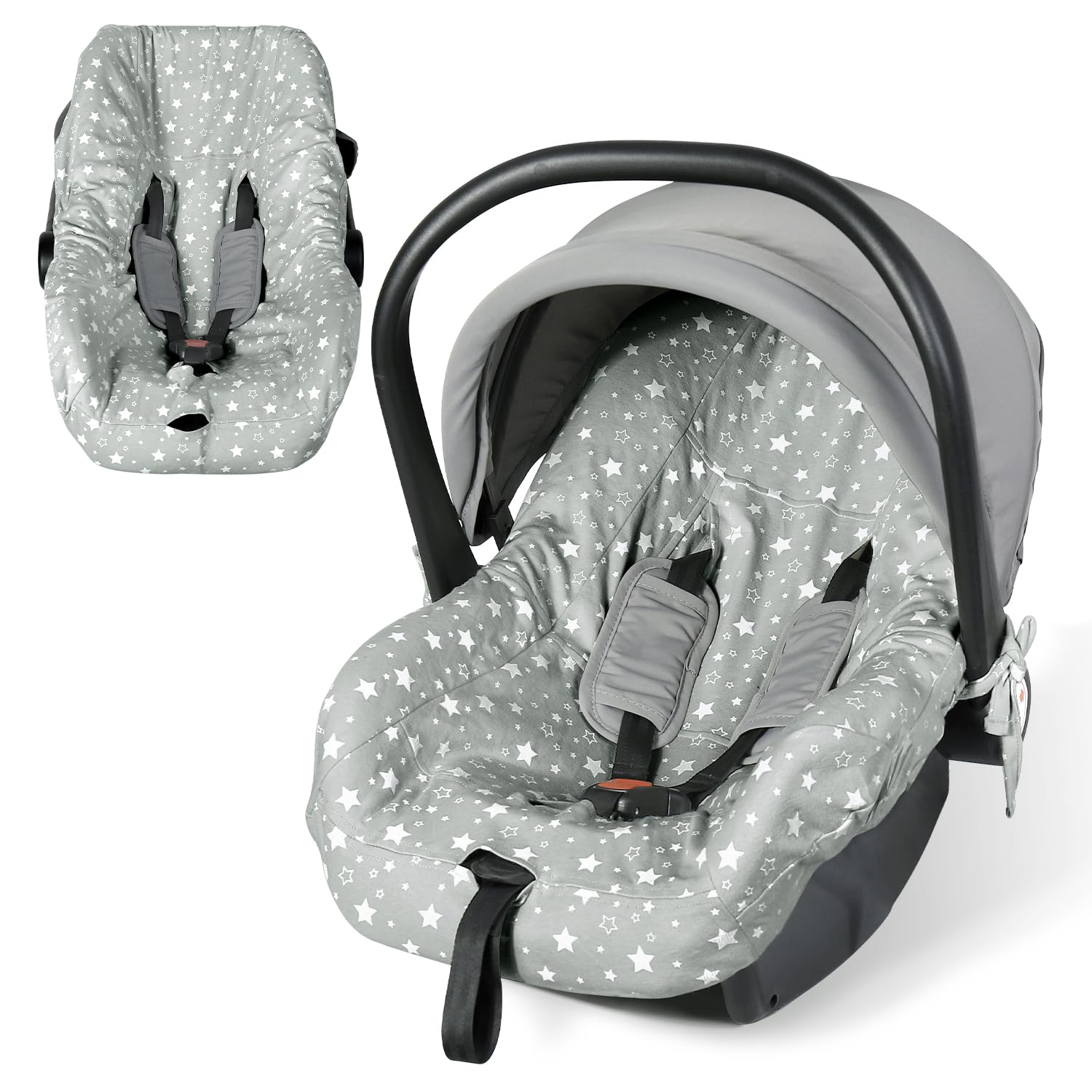 Orzbow Infant Car Seat Cover Liner, 100% Cotton Baby Seat Protector Cover, Universal Fit Carseat Liner for Travel System Car Seats, Breathable & Prevent Dirt, Machine Washable, 0-12 Months, Gray