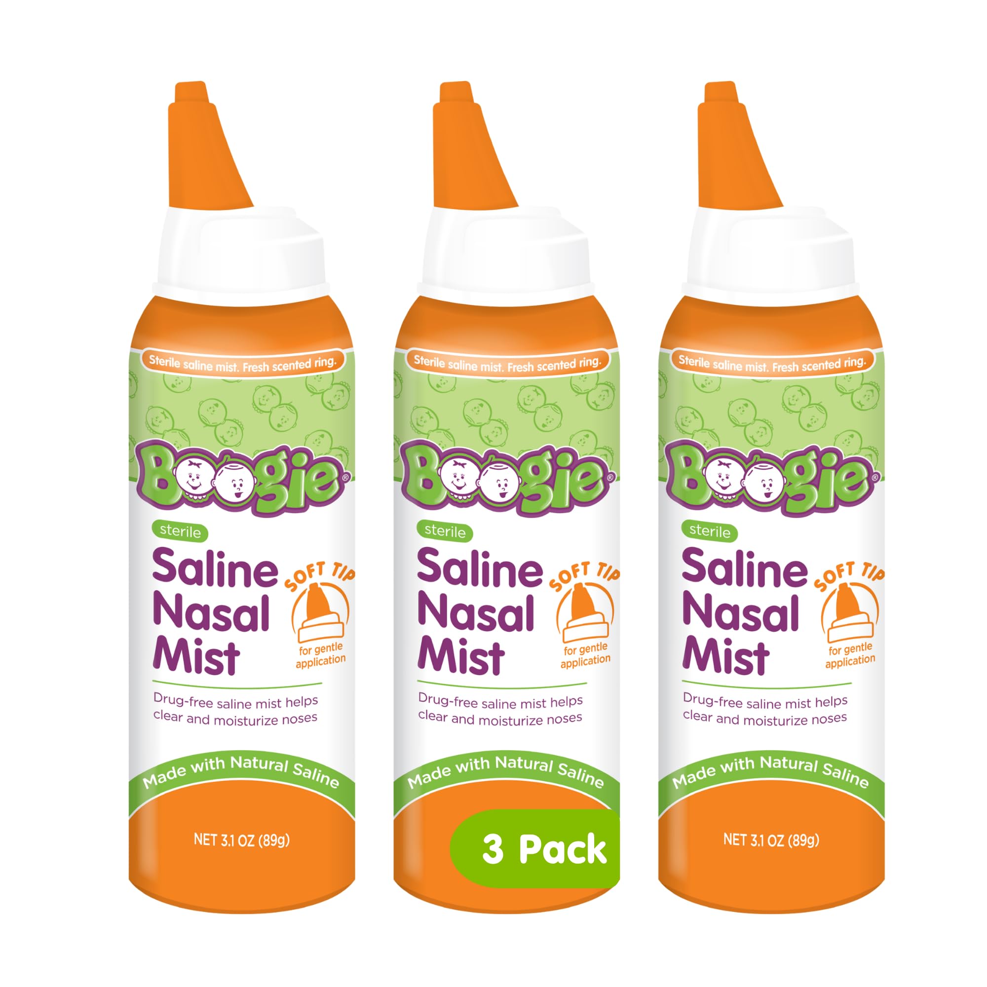 Boogie Saline Nasal Spray Mist 3-Pack