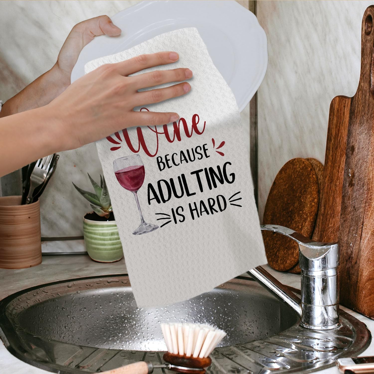 Funny Wine Kitchen Towels, Wine Lover Gifts Dish Tea Towels for Kitchen Bar Cart Decor, Bartender Bar Gifts Decorative Hand Towel, 16x24 Inches image 4