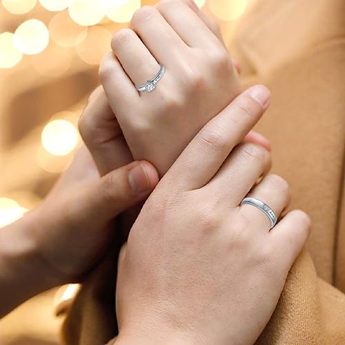Vista 3 de CUOKA MIRACLE Anillos de pareja para amantes, plata de ley 925 a juego para él y ella, anillos de promesa de eternidad - extremo abierto ajustable
