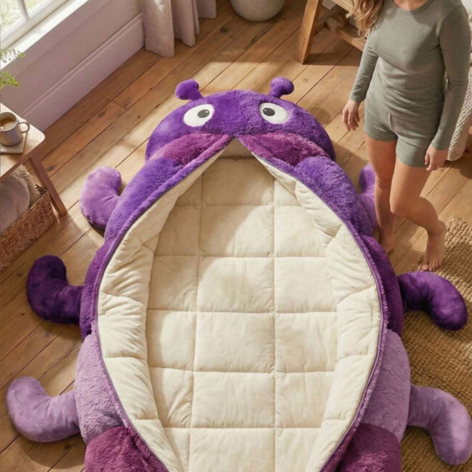 Sac de couchage câlin en forme de chenille pour adultes, cocon en peluche, sac de couchage avec cordon de serrage, épais matelassé pour l'intérieur
