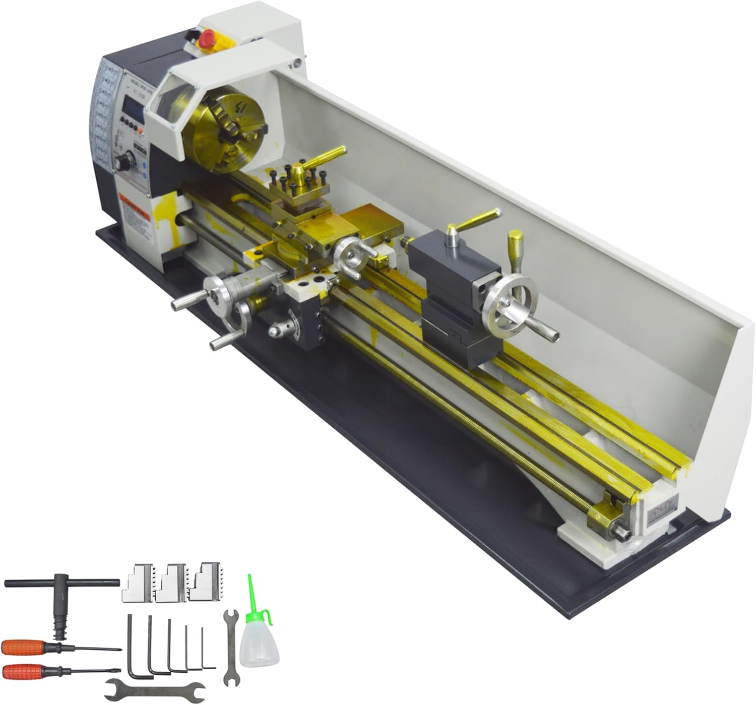 1100W Metal Bench Lathe Benchtop Mini Metal Lathe 8"*24" Electronic Gear Lathe Auto Switch Between Metric and Imperial for Woodworking Metalworking Variable Speed 50-2500rmp 110V