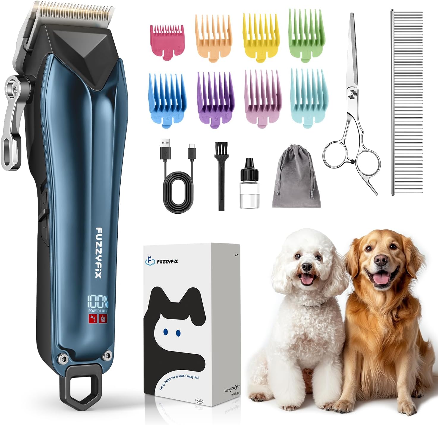Dog Clippers for Grooming for Thick Coats, Detachable Blade Cordless Rechargeable Professional Pet Grooming Hair Trimmer Shaver Kit with 8 Guide Combs for Dogs Cats Animals Dog Clippers for Grooming for Thick Coats, Detachable Blade Cordless Rechargeable Professional Pet Grooming Hair Trimmer Shaver Kit with 8 Guide Combs for Dogs Cats Animals